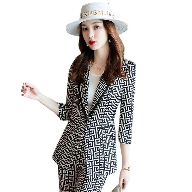 Plaid Casual Women's Suit One Button Blazer And Straight Leg Trouser Pants Sets 2 Piece for Office Lady Chic Women Business Set