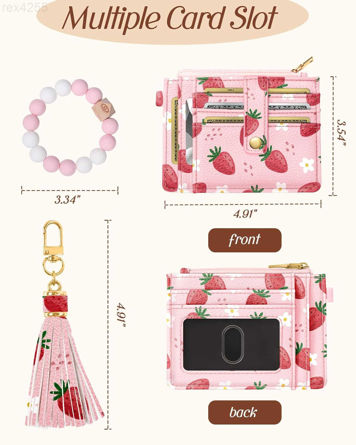Wallet Keychain Wristlet for Women Credit Card Holder Wallets Key Chain Ring Cute Design Slim Small RFID Coin Pocket Purse for Ladies Teen Girls Fashi
