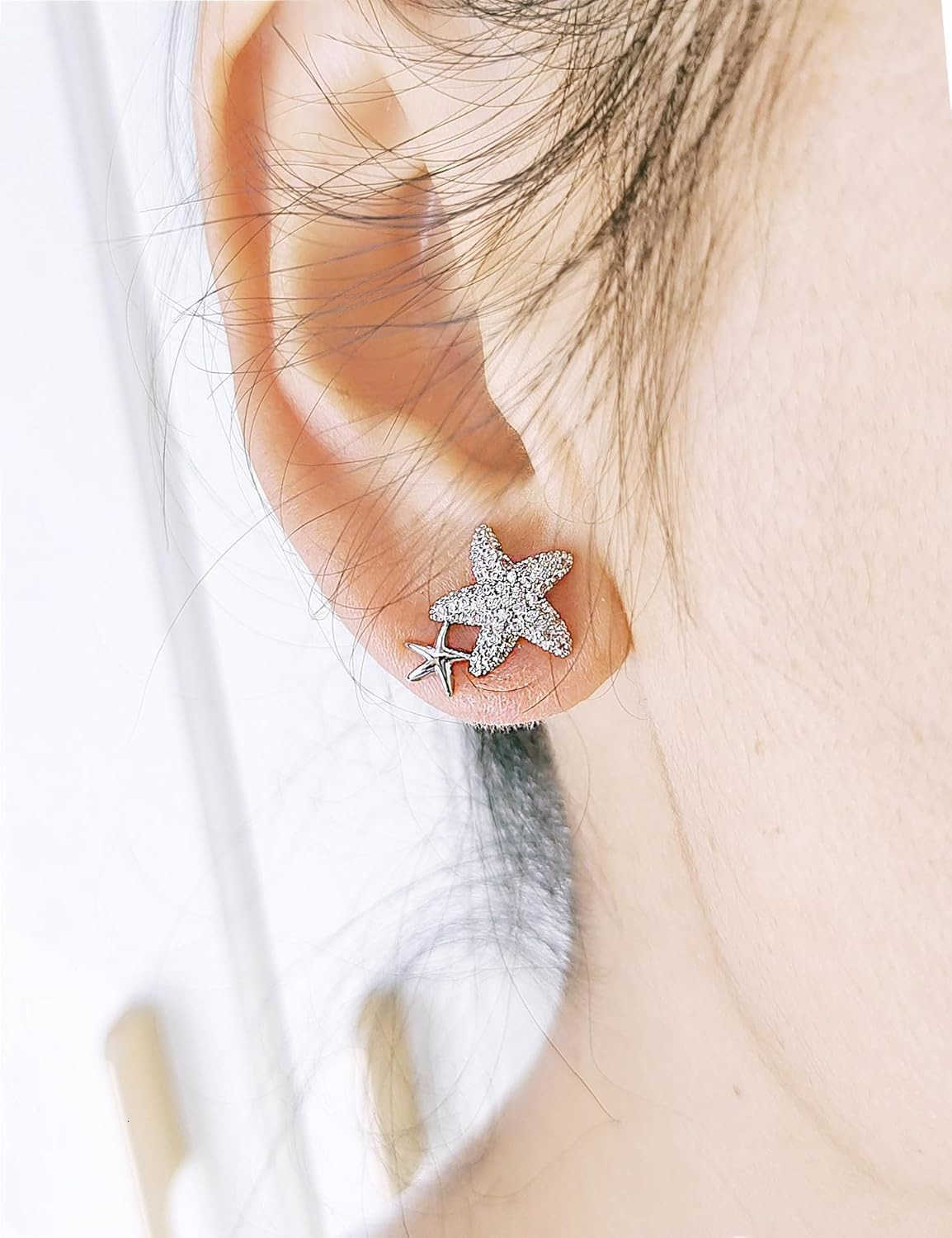 Stud Earrings for Women CZ Paved Starfish Stud Earrings Charm Starfish Earrings Plated in 14k GoldWhite GoldW250911