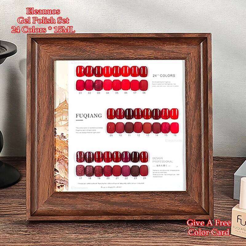 Eleanuos Ankara Polishing 24Pcs Varnish Gel Shining And Durable Soaking New Year Red Primer UV LED Nail Set 15Ml