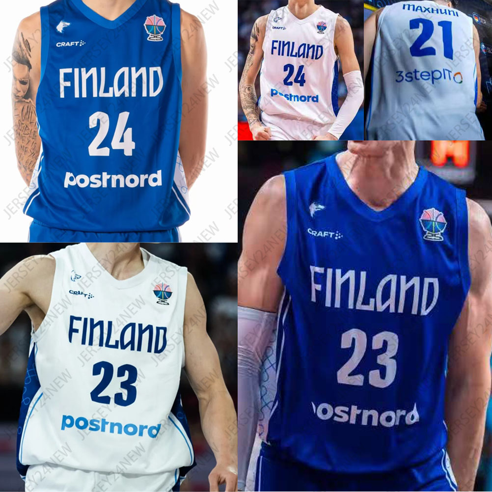 Finland 2025 EuroBasket Basketball Jersey Miikka Muurinen Andre Gustavson Jacob Grandison Alexander Madsen Ilari Seppala 1 Miro Little Printed