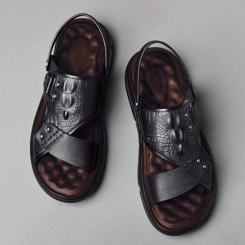 Big Size Men Leather Sandals Summer Classic Men Shoes Slippers Soft Sandals Men Roman Comfortable Outdoor Walking Footwear250906