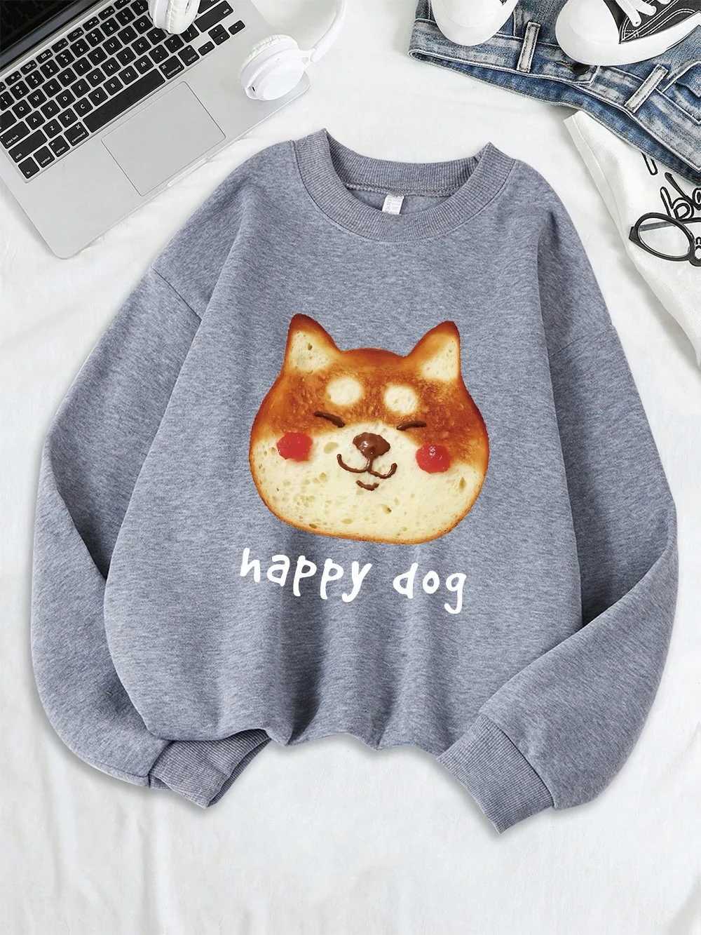 Happy Dog Cookie Printing Sweatshirt Women Fleece Warm Winter Hoodie Loose Casual Pullover Crewneck Comfortable Womans ClothesZ250918