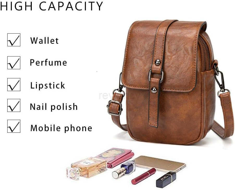 Vintage Crossbody Phone Bag for Women Small PU Leather Shoulder Purse and Handbag with TasselRivet DecorationW250911