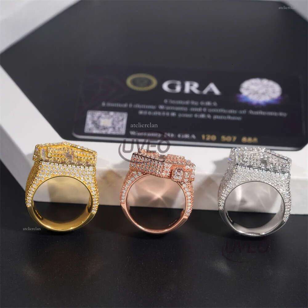 Gold Iced Out VVS Moissanite Ring Jewelry Hip Hop Pass Dia Tester Women Fashion Mens Couple