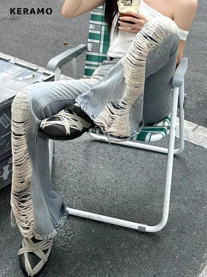 Summer Vintage Ripped Distressed Jeans Y2K Damage Emo Slim Fit Trashy Pants Womens Sexy Harajuku Kpop Denim Trouser 250911