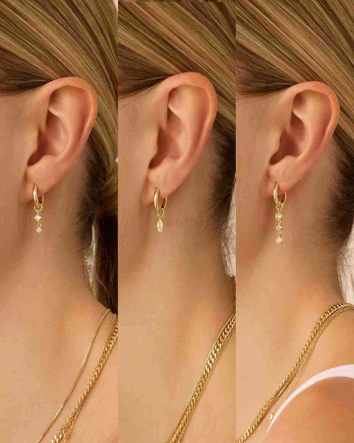 18K Gold Plated Huggie Earrings and Charm Set for Women Mix and Match Earring Pack with Cubic Zirconia Pearl Opal Star Heart Evil Eye Snake Boho Charm