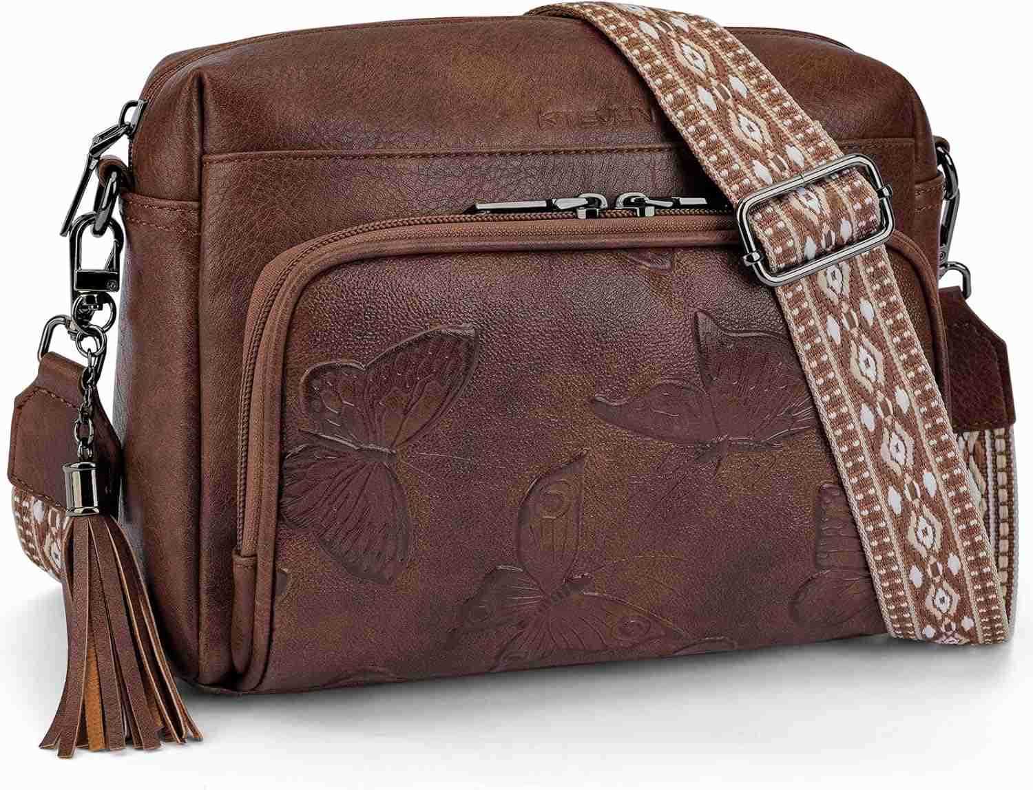 Leather Crossbody Bags for Women Butterfly Crossbody Purses Lightweight Womens Shoulder Handbag with TasselW250911