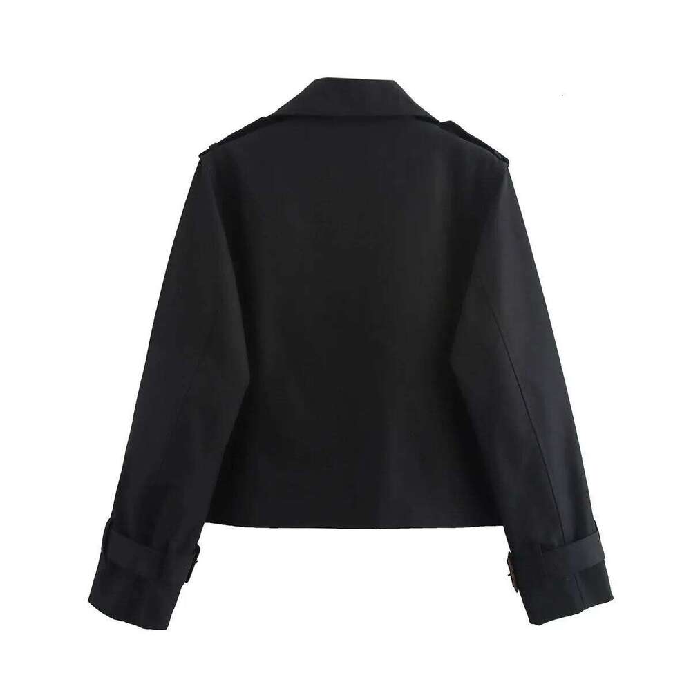 Ladies Vintage Cropped Trench Spring Autumn Jacket Women Streetwear Double Breasted Long Sleeve Top Female Chic Coat Outfits