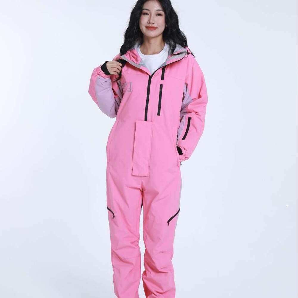 One-Piece Ski Suit Winter Suspenders Couple Snowboard Double Board Pantsuits Purple Men And Women