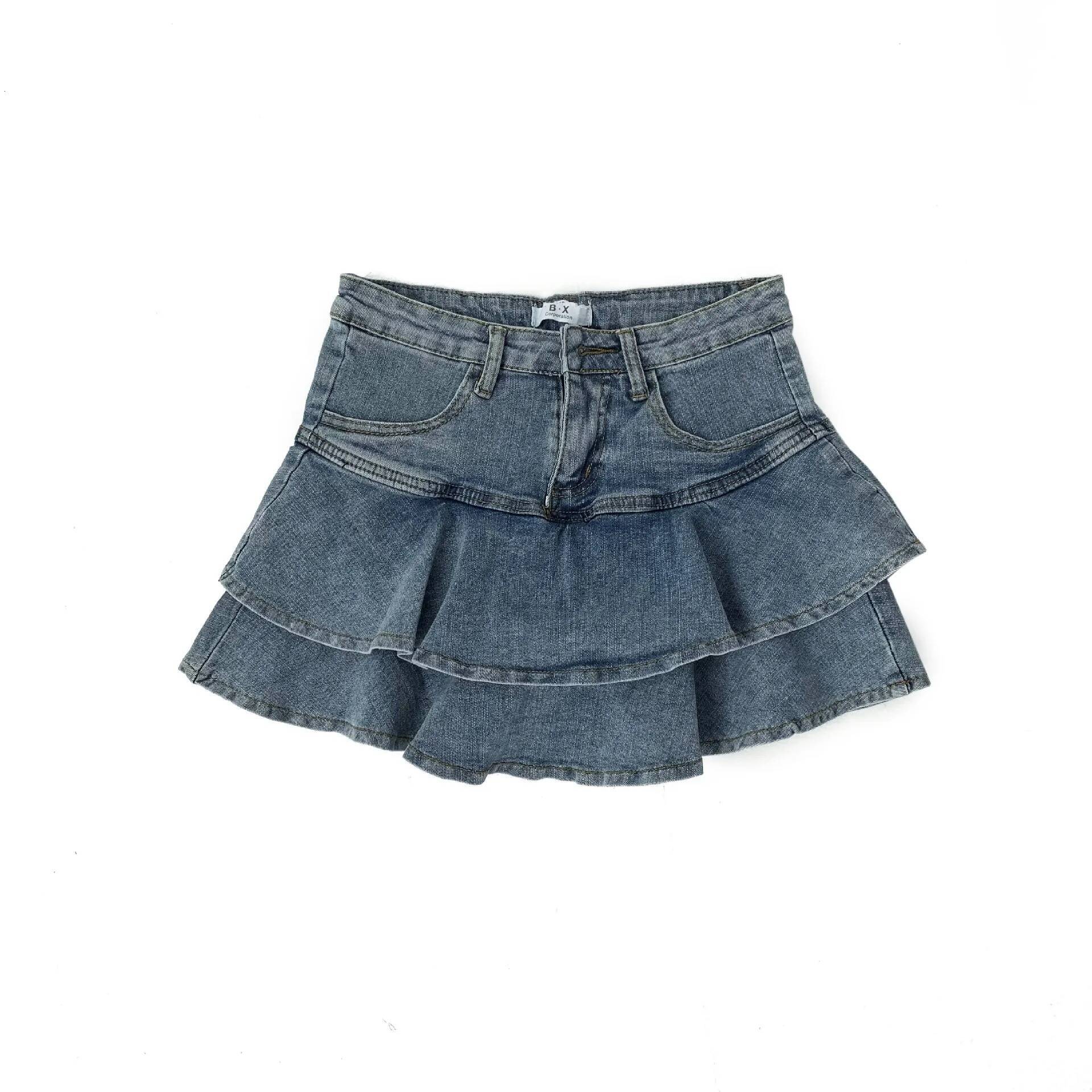 Spice Girls Anti-Slip Double Denim Women's Stretch High-Waisted Slimming A-Line Cake Skirt dongdumaoyi