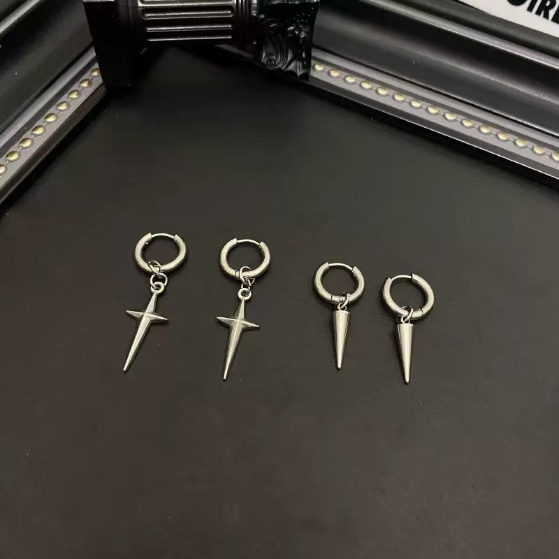 Niche Designed Trendy Circular Ear Studs with Unique Cross Motif for a Chic Look Versatile Hip Hop-Inspired Earring Set Featuring Elegant Starburst Sh