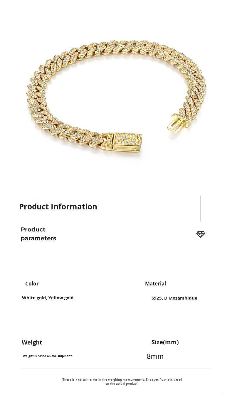 Mens New Fashion S925 Silver Cuban Chain Necklace14K 18K Gold Plated Fine Moissanite Jewellery in Iced Out Hip Hop Style