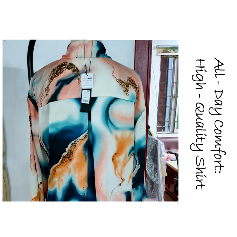 Women's Sleep & Lounge Women's Silk - like Pajama Set with Colorful Abstract Print - Long Sleeve Shirt and Wide - leg Pants