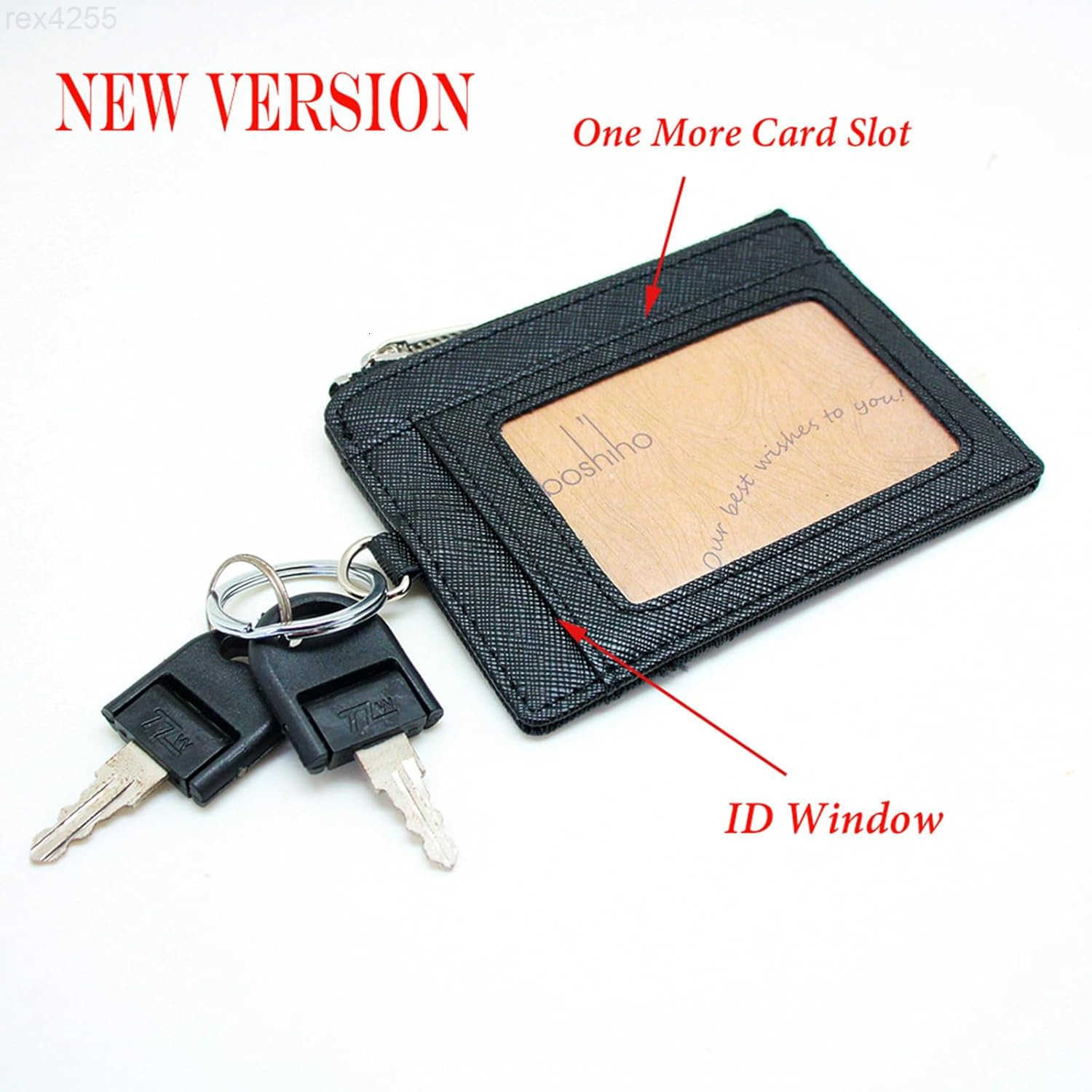 Saffiano Leather Credit Card Holder Coin Change Purse with Key Ring KeychainW250911