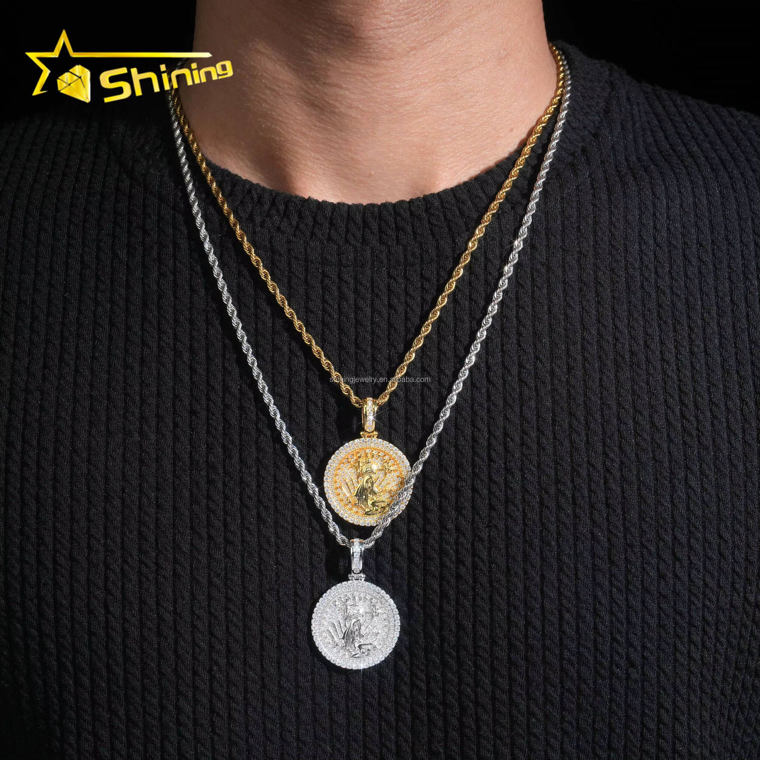 Pass Diamond Tester Wholesale Jewelry Hip Hop Iced Out Religious VVS1 Moissanite Diamond S925 Silver Round Jesus Pendant