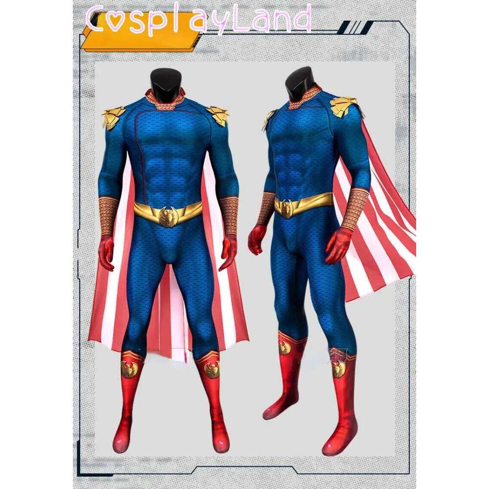 The Boys Homelander Cospaly Supe rhero Costume Adult Man Halloween Costumes An tony Starr Jumpsuit Cloak Blue Bodysuit