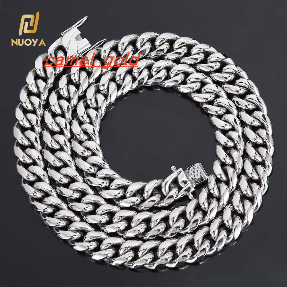 NUOYA High Polish 10mm Stainless Steel Cuban Link Chain Silver Hip Hop Necklace for Men and Women Fine Jewelry