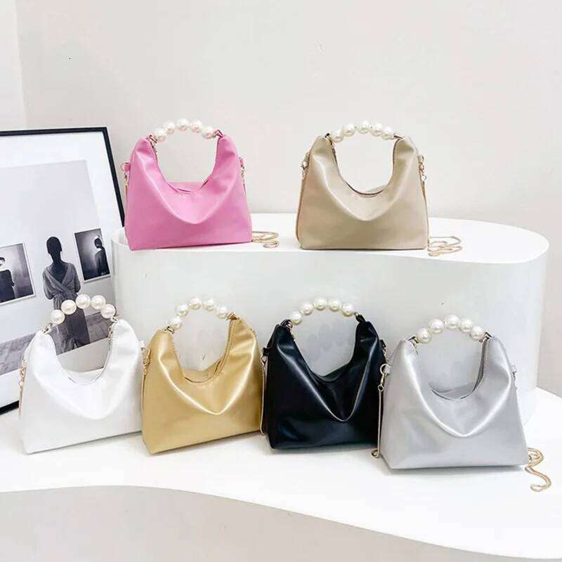 Women Pearl Handle Handbag Fashionable Elegant Lightweight Dumpling With Long Chain Outing Crossbody Bag Shoulder Bags