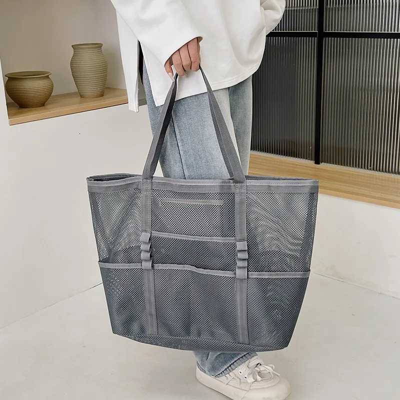 Oversized Shoulder Tote Bags For Women Mesh Fabric Hollowout Multipocket Big Capacity Shopper Beach Handbags 2024 Summer W250911