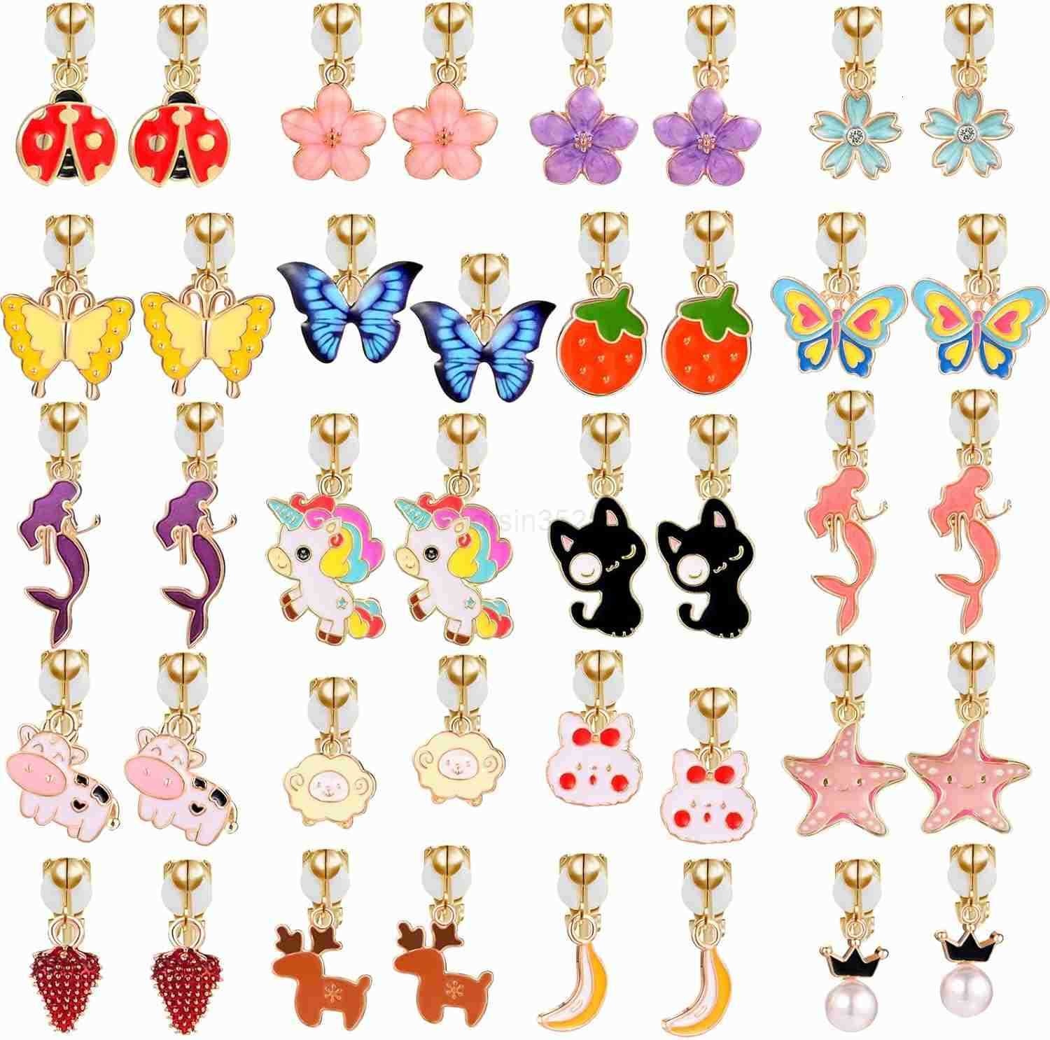 20 Pairs Kids Clipon Earrings Cute Animal Designs NonPierced for GirlsW250911