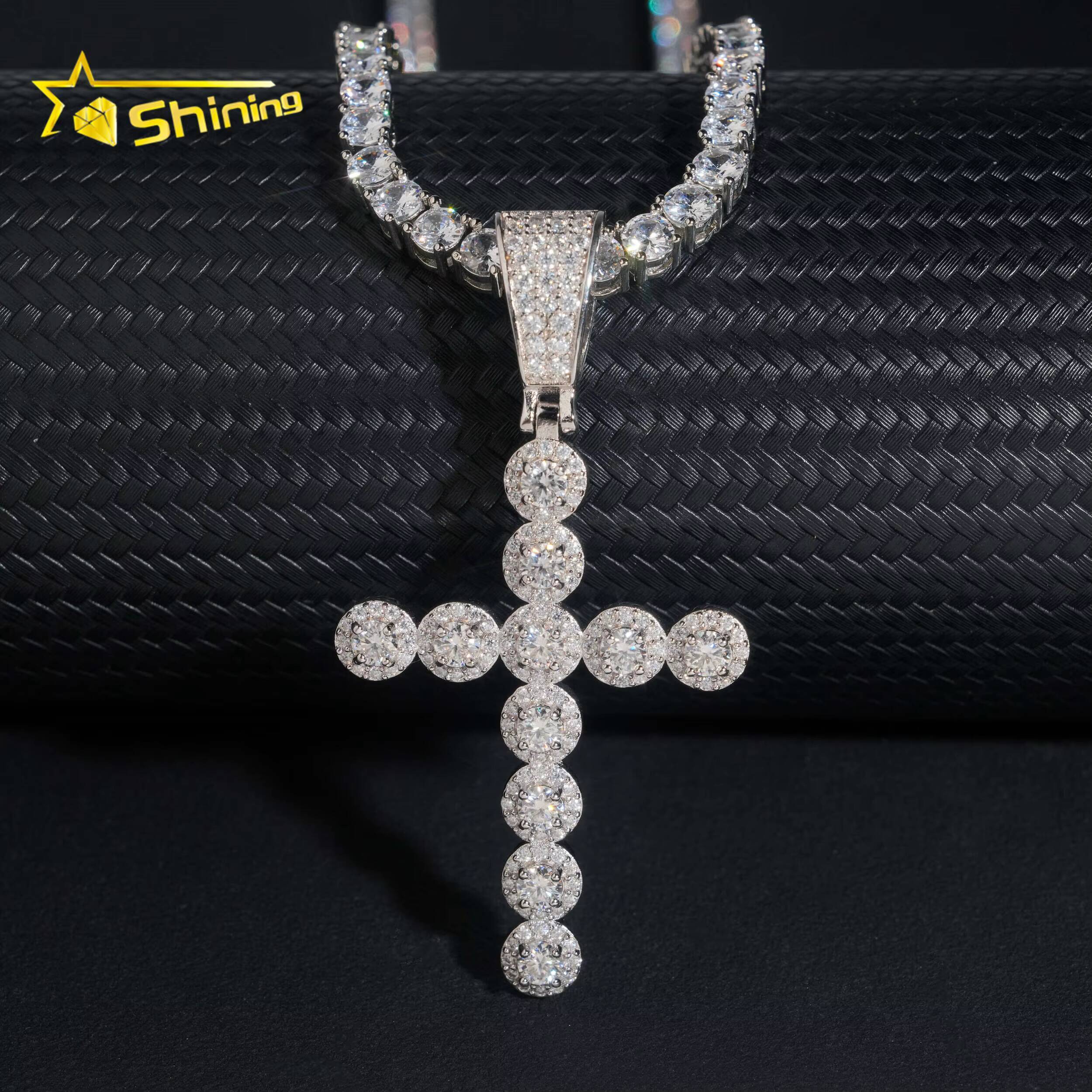 GRA Moissnaite Cluster Cross Charms Pendant Silver 925 Gold Plated Hip Hop Moissanite Fine Jewelry Necklaces