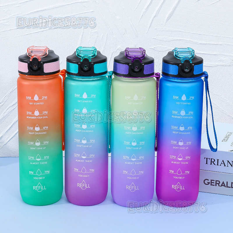1000ml Space Cup Portable Insulated Bottle Frosted Water Bottle Gradient Color Water Cup Outdoor Sports Water Cup H250911