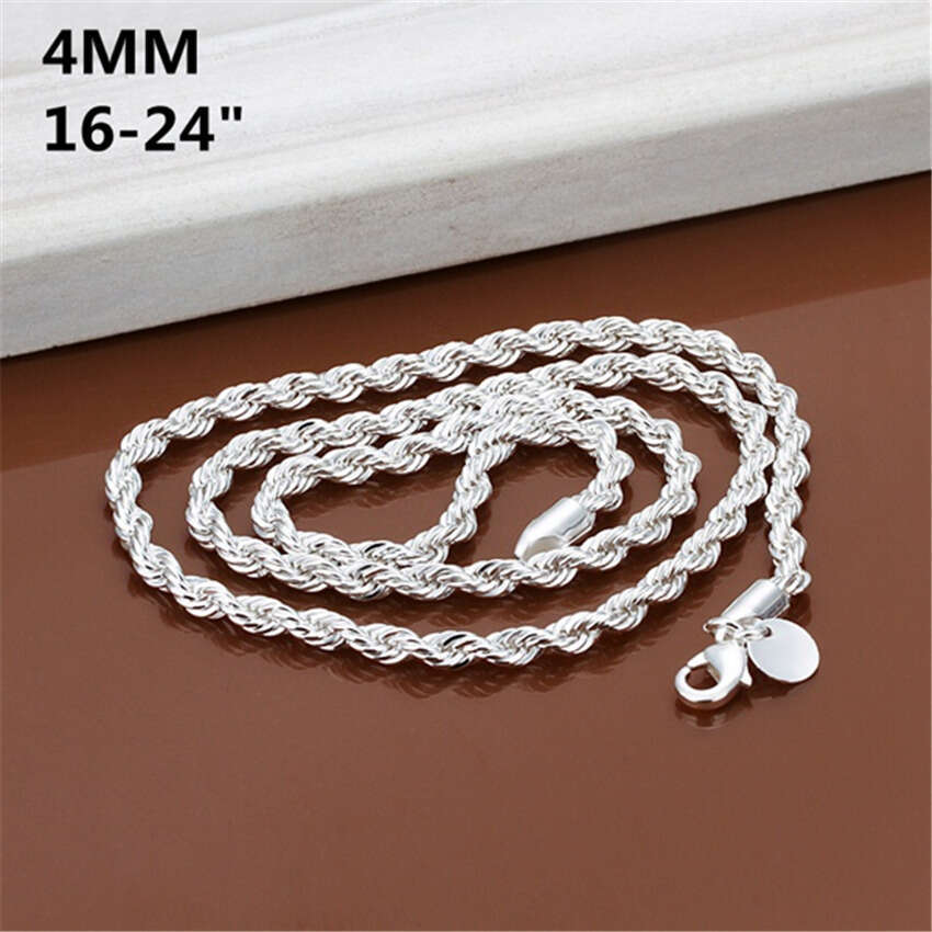 Golden Star Style Women's Men's Sier Plated 4MM Twisted Rope Braided Round Necklace