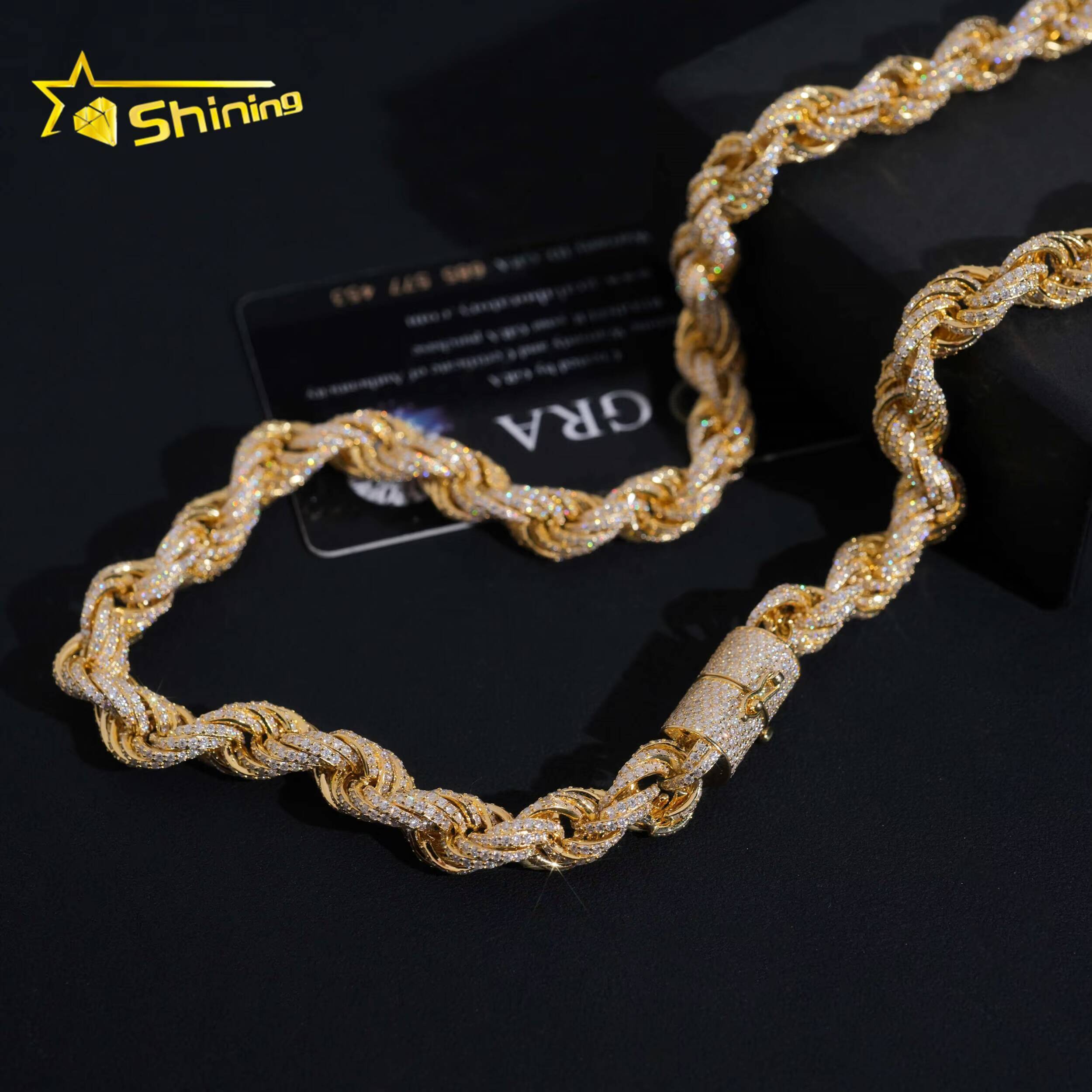 Pass Diamond Tester 10MM Hip Hop Necklace 925 Sterling Silver Luxury Iced Out VVS Moissanite Diamond Rope Chain Rapper Chain