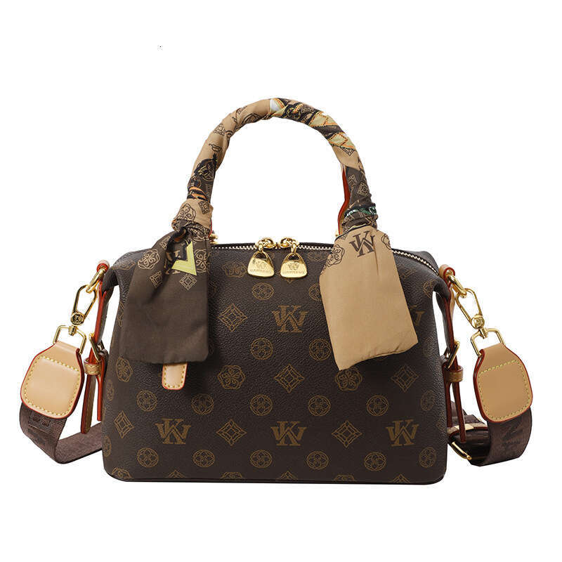 Designer Bags Elegant Brown Shoulder Bags for Women Fashion Handheld Small Square Bag With Scarf for Women 2025 New Pattern Printed Underarm Shoulder 