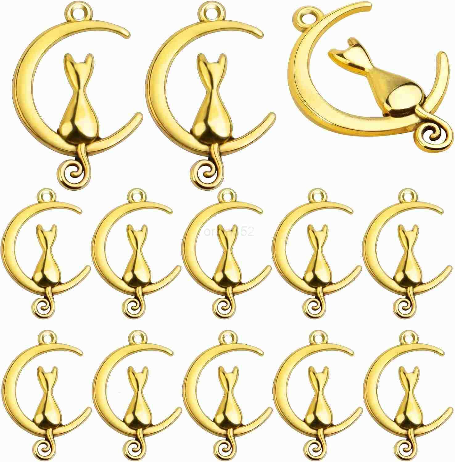 100pcs Cat in The Moon Charms Alloy Celestial Pendants Craft Supplies for DIY Earrings Necklace Jewelry Making Christmas Birthday Party Gifts 21 mm x 