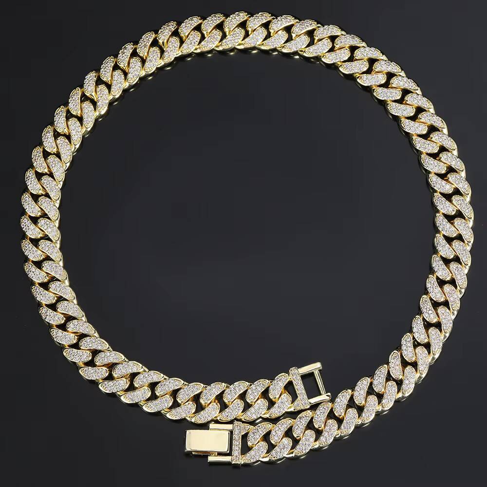 Nuoya Custom Hip Hop Necklace 18K Gold Plated Two Row CZ Diamond Cuban Chain Miami Iced Out Jewelry for Women