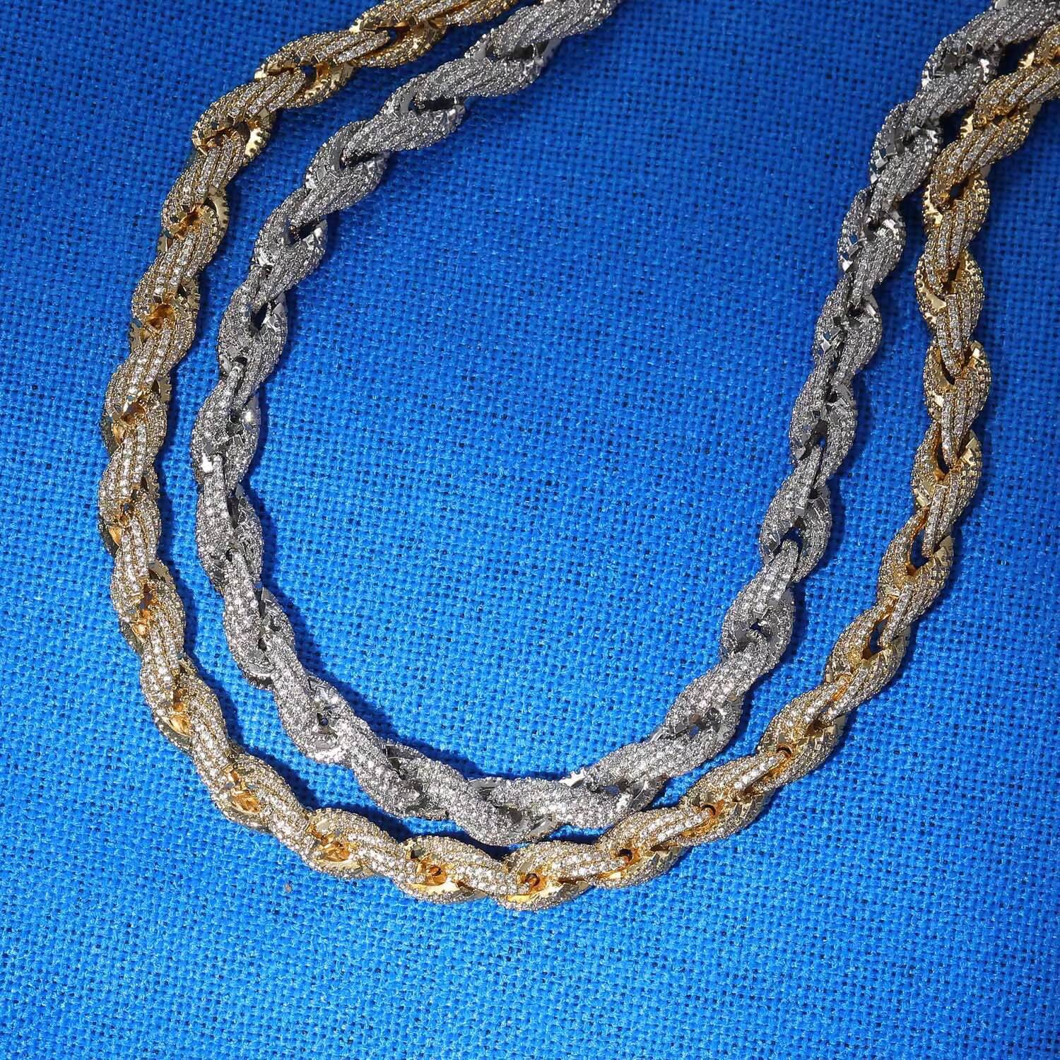 Hip Hop 8MM Moissanite Diamond Iced Rope Bracelet Gold Plated Link Chain Twist Cuban Bracelet and Necklace