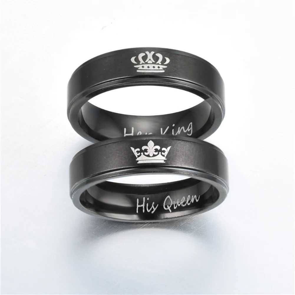 6mm Fashion Stainless Steel Ring His Queen Her King Couple Black Crown Couple Jewelry Anniversary Valentines Day Gifts W250911
