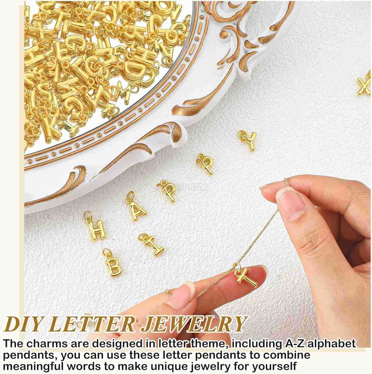 18 K Gold Bubbled A Z Alphabet Pendant Letters for Jewelry Making 3D Bubble Slide Glitter Trendy Letters Chunky Initial Alphabet Women DIY NecklaceW25