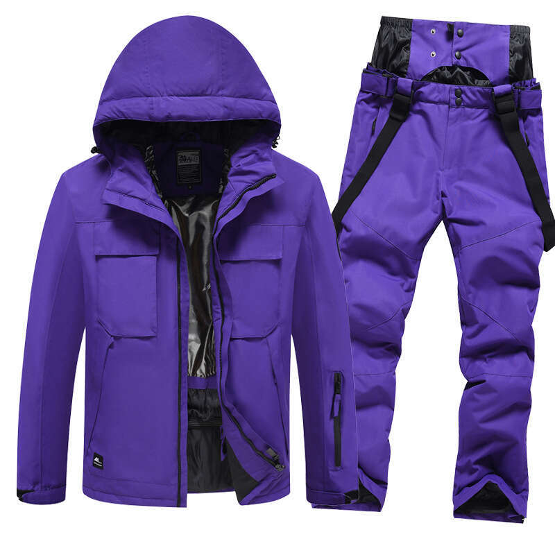 Trendy Solid Color Ski Suits, Windproof, Warm Cold Proof, Thickened Single Double Board Skiing Clothes And Pants Equipment, Large Size