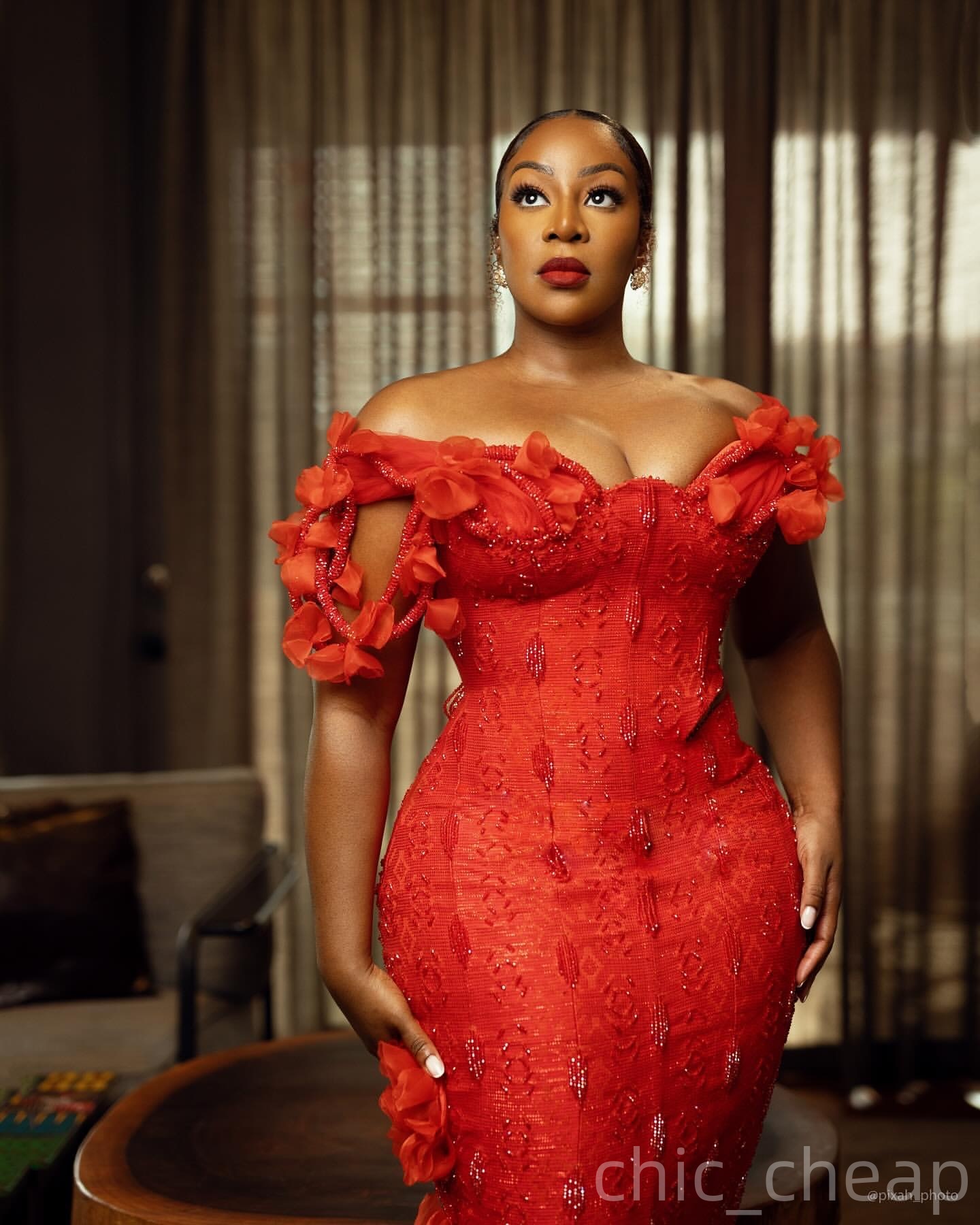 African Sheath Red Prom Dresses 2025 Beaded Flowers Off Shoulder Evening Formal Party Second Birthday Engagement Gowns Plus Size Dress For Special Occ
