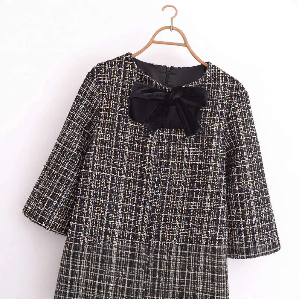 DHEssentials 2025 Fashion New Little Chanel Style Bowknot Sleeve Short Dress