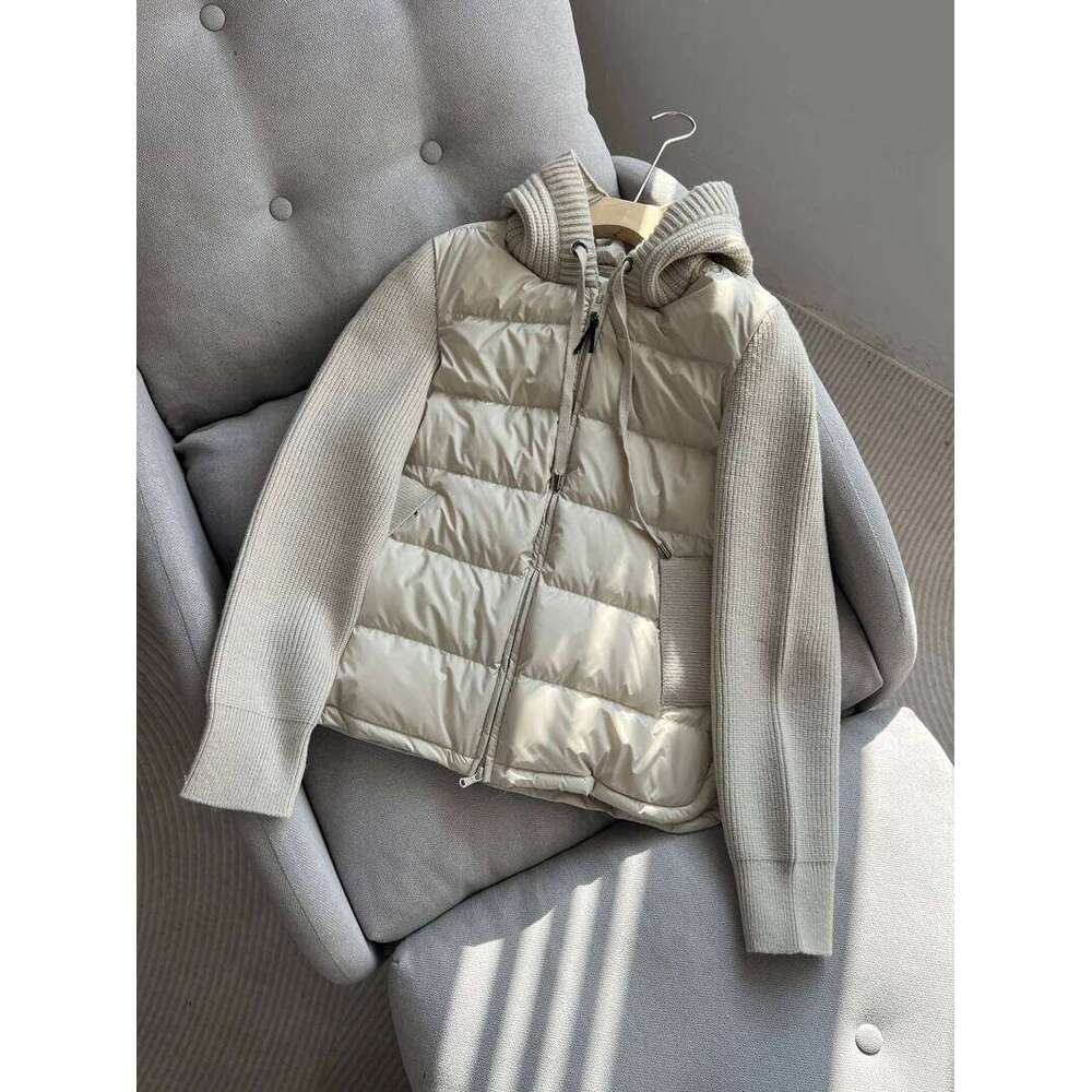 Lagabogy 2025 New Autumn Winter Knitted Patchwork White Duck Down Jacket Women Drawstring Hooded Warm Lightweight Puffer Coat