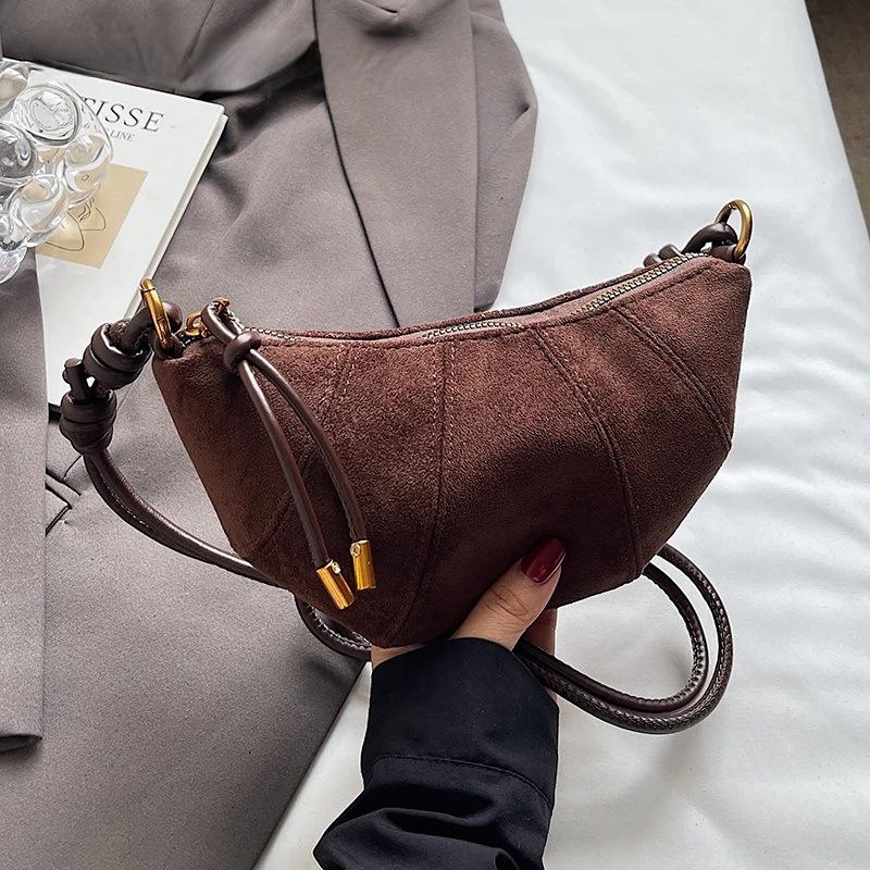 Retro Patchwork Leather Women s Shoulder Bag Crossbody Bag Frosted Suede Solid Color Horn Bag Niche Fashion Designer Bag Personalized Simple