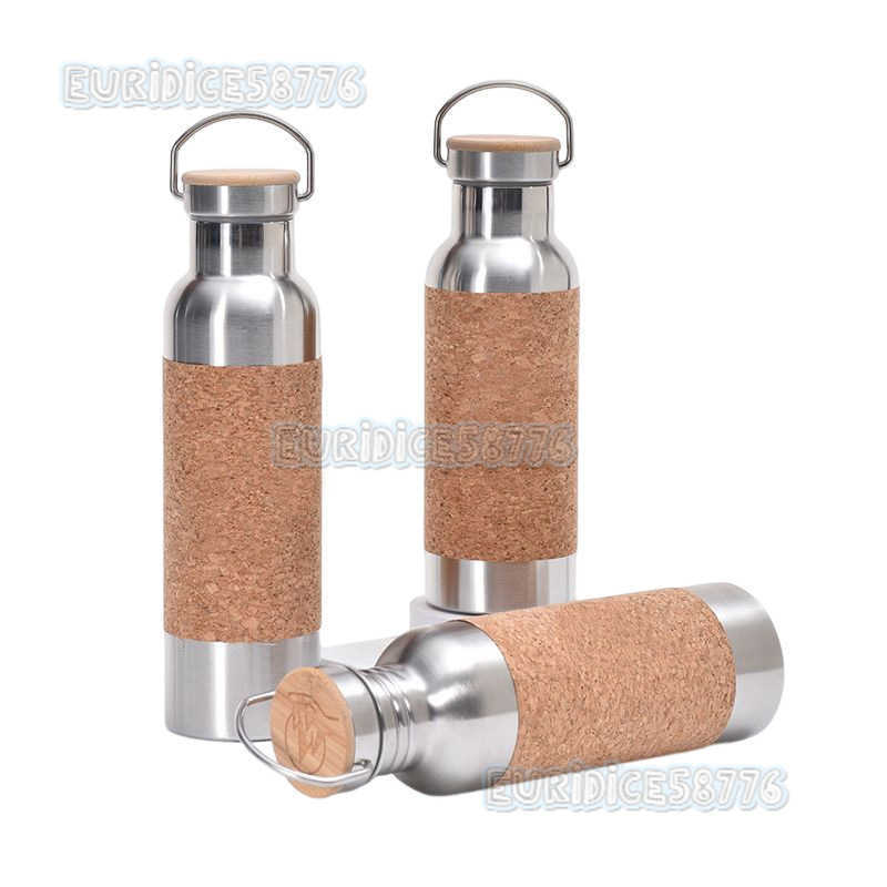 304 Stainless Steel Insulated Cup Bamboo Pattern Wooden Lid Direct Drinking Hiking Flask Creative Cork Cloth Cover Sports Water Bottle H250911
