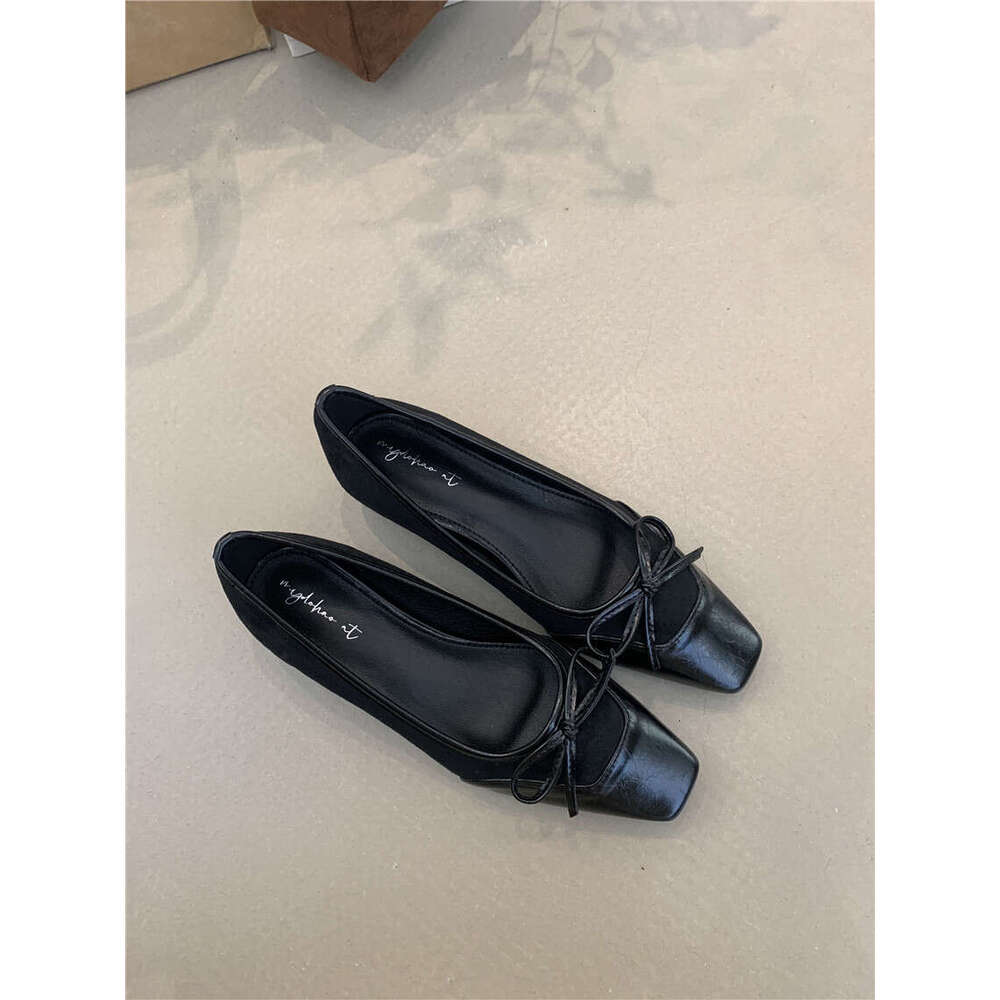 Gentle Pink Fairy Single 2025 Spring French Style Elegant Color Block Squ Toe Designer Shoe Shallow Mouth Wedge Shoes