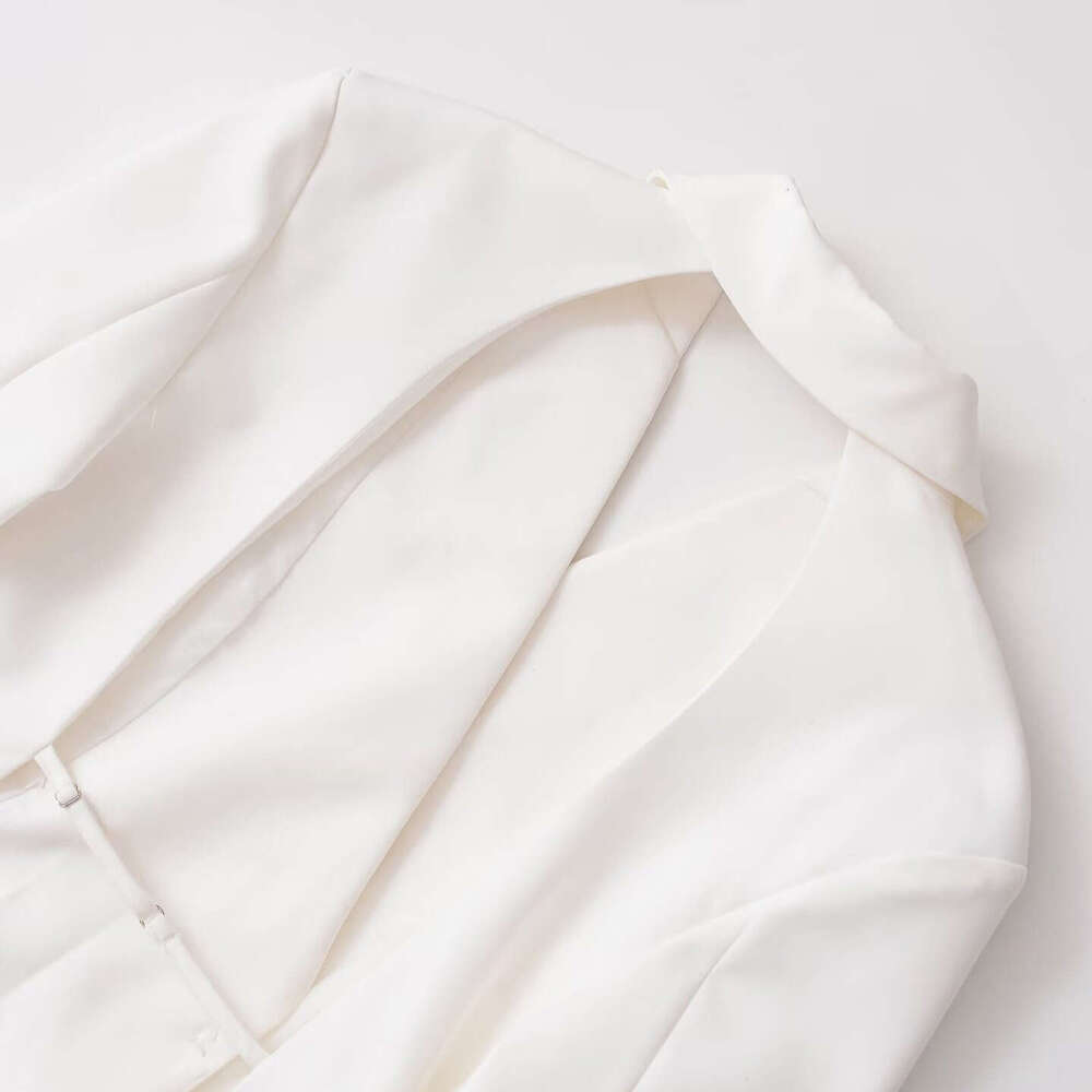 DHEssentials INS Style Women's Autumn Winter New Fashion Sexy Backless Slim Fit Elegant Long Sleeve Hollow White Blazer