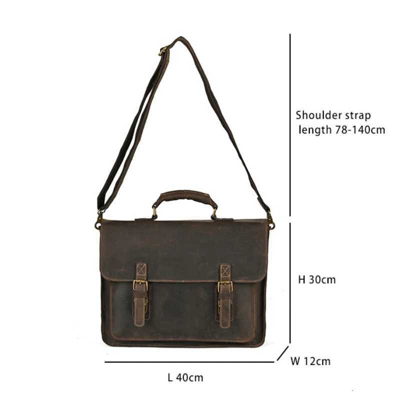 Vintage Crazy Horse Leather Men Briefcase Work Business Laptop Bag Shoulder Messenger Bag Male Tote Handbag Bolsos Para Hombre Z250906