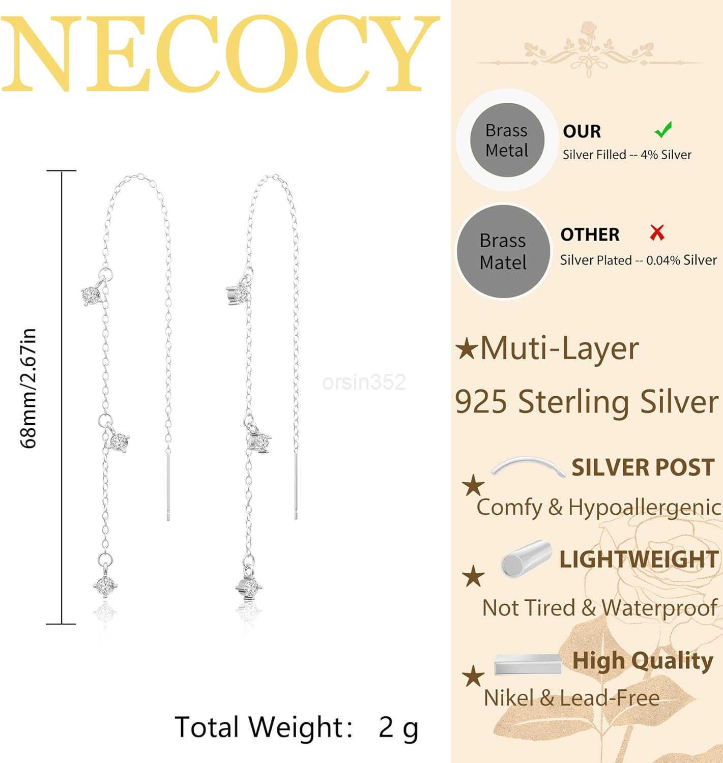 Dangle Earrings for Women Dainty Long Hanging 14K GoldSilver Chain Earrings Trendy Hypoallergenic Dangling CZPearl Threader Earrings for Women Jewelry
