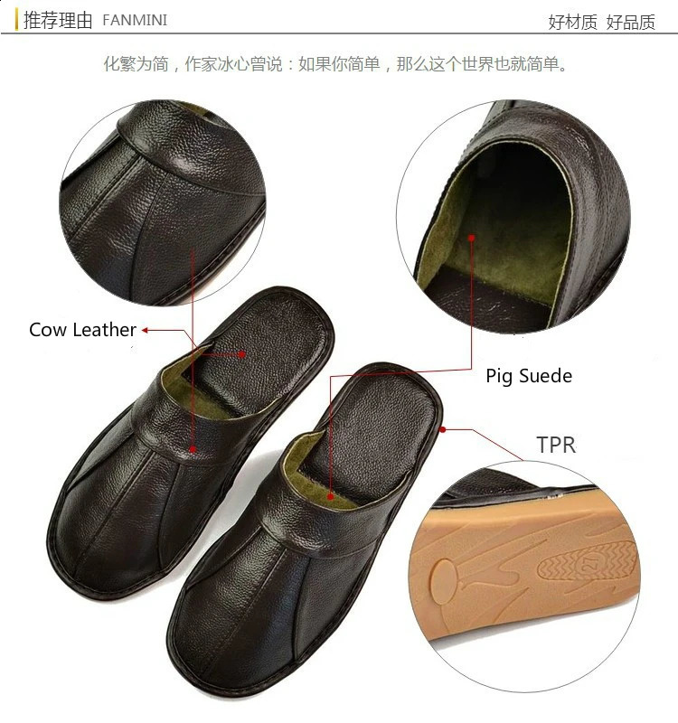 Cow Split Leather Handmade Men Home Slippers Spring Slip On Soft Comfortable Black Brown Bedroom Indoor Flat Men Shoes250906