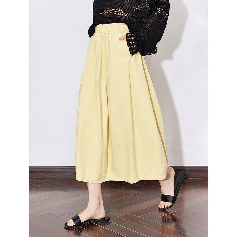 TOYOUTH Women 2025 Spring New Solid Color Pure Cotton Mid Waist Versatile Ankle Length A Line Umbrella Skirt Black dongdumaoyi