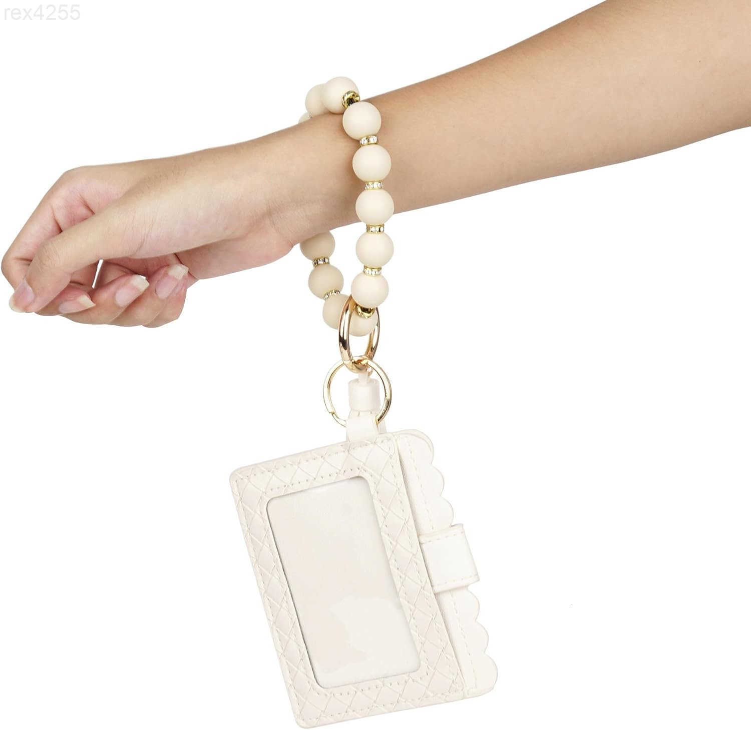 Wristlet Keychain with Wallet for Women Small Beige RFID Blocking Card Holder Keyring Charm with TasselW250911
