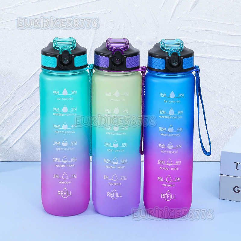 1000ml Space Cup Portable Insulated Bottle Frosted Water Bottle Gradient Color Water Cup Outdoor Sports Water Cup H250911