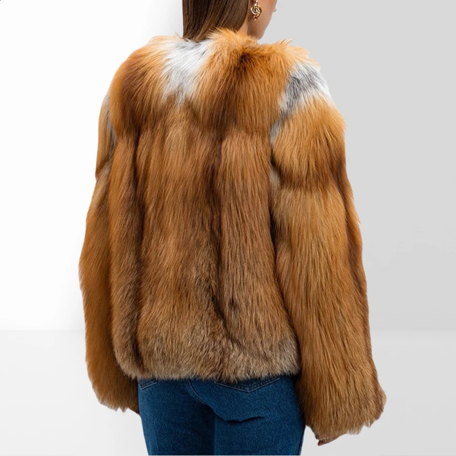 Red Fox Fur Coat With Round Collar Short Real Fur Coat For Women Cropped Fur Jacket High Quality Genuine Leather Fur Jackets 250910